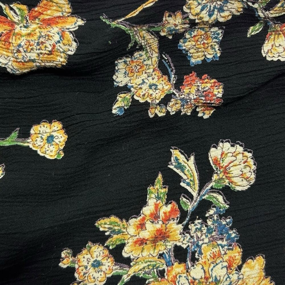 ANGIE Women’s Black Midi Dress Sz L Flowy Boho Floral High Low Smocked Slit - Picture 7 of 16